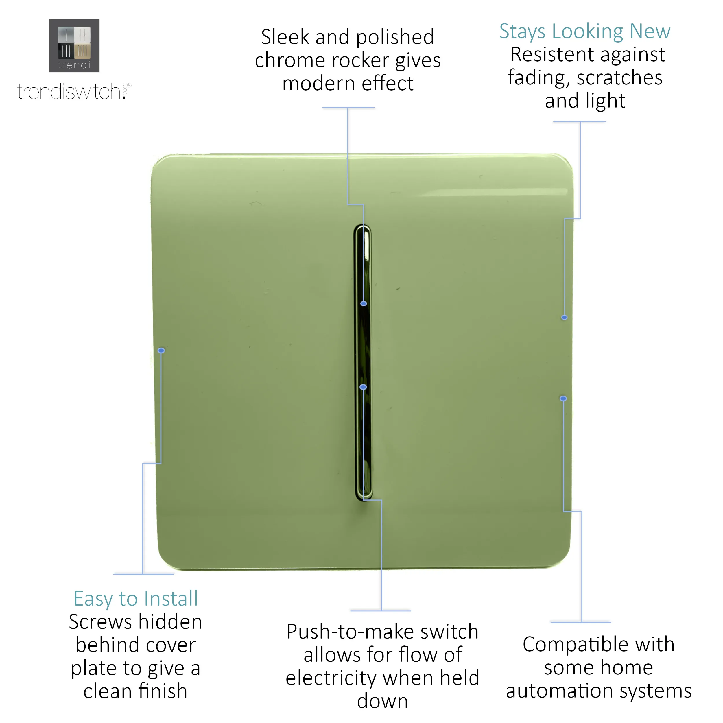 1 Gang Retractive Home Auto.Switch Moss Green ART-SSR1MG  Trendi Moss Green